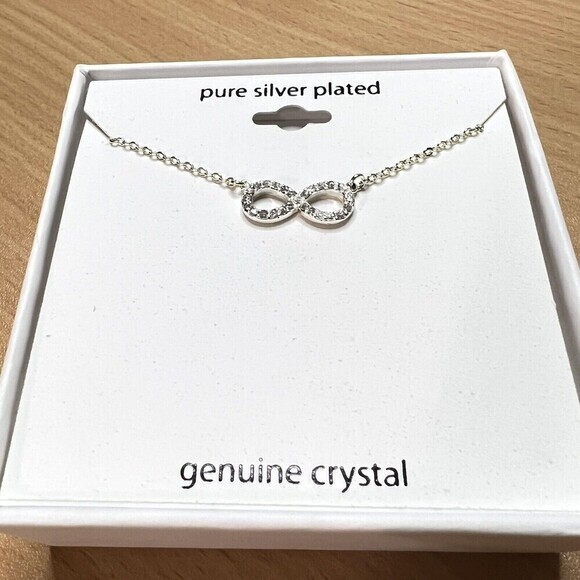 Pure Silver Plated / Genuine Crystal Infinity Necklace 18-inch‎ Chain - Picture 11 of 12